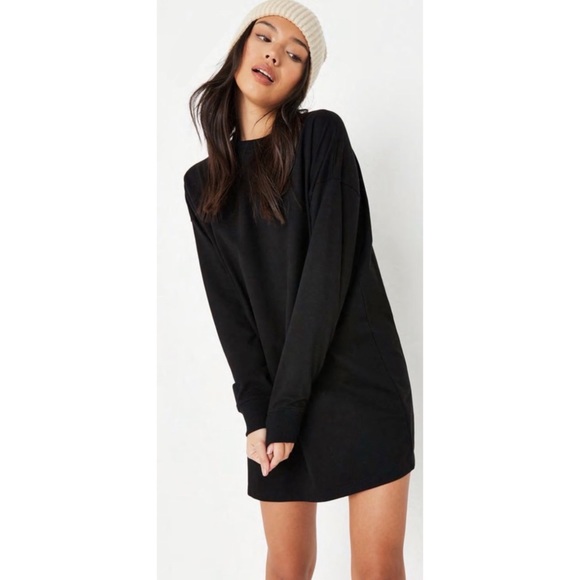 Missguided Black Ribbed Crewneck Sweatshirt Dress Womens Size 6 - Picture 2 of 9